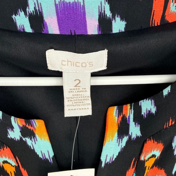 Chicos Kaylee Black Purple Multi Print Shift Dress Lg 3/4 Sleeve V Neck NWT - Picture 2 of 11